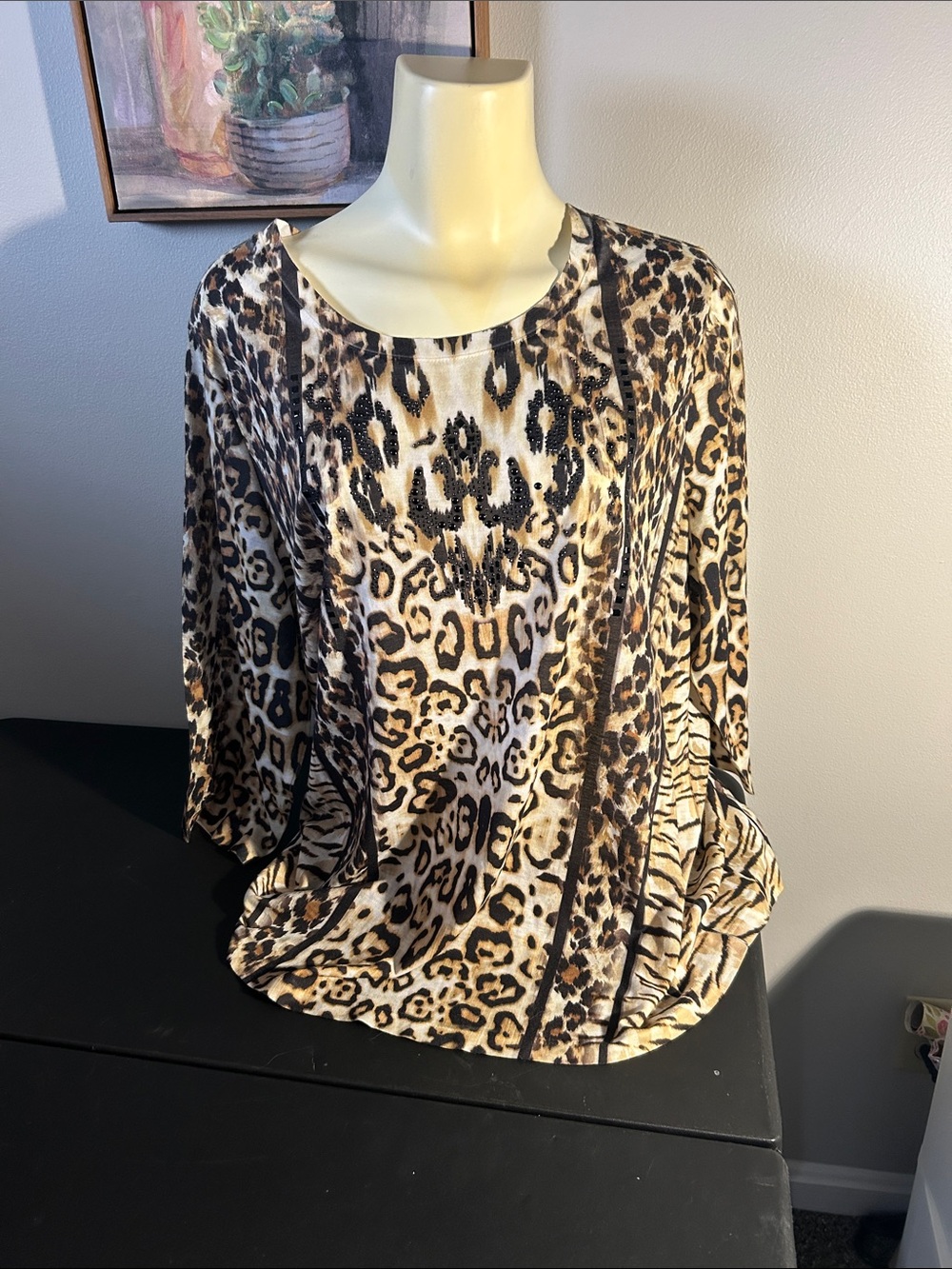 Leopard Print Women's Pullover Tunic in Brown Multi